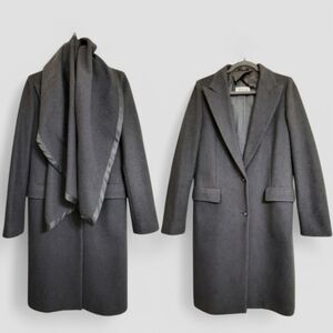 2 Piece MARGIELA Blanket Long Coat Detachable Collar Wool Cashmere Gray 42 6
